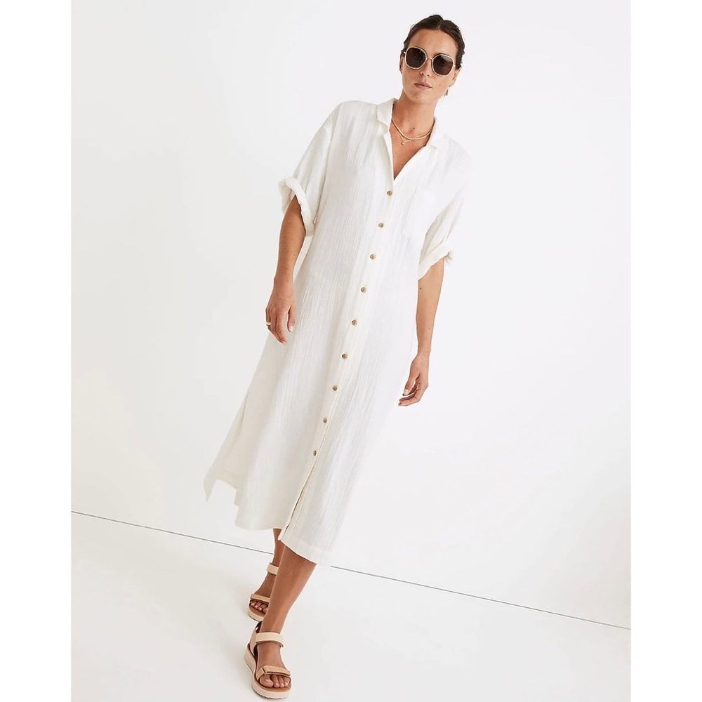 NWT Madewell Lightestspun Cover-Up Maxi Shirtdress Lighthouse